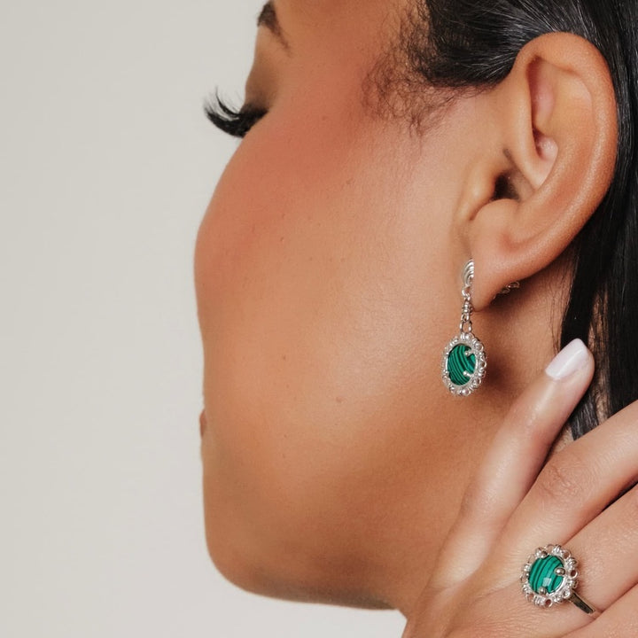Orecchini Gemma in Rodio con Malachite
