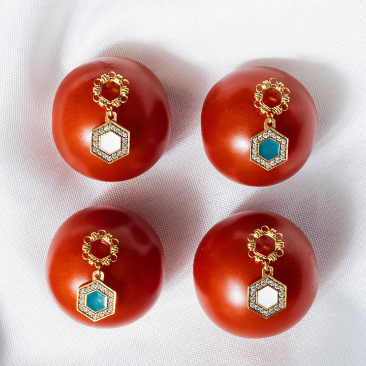 Orecchini Deco Statement in Oro con Bianco & Pavé