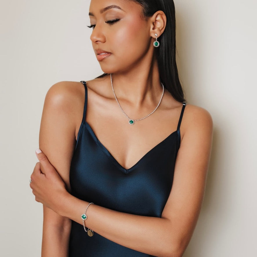 Collana Gemma in Rodio con Malachite