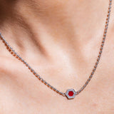 Collana Deco in Rodio con Rosso, Corallo & Pavé