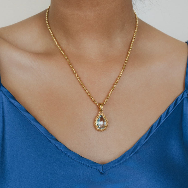 Pendente Goccia in Oro con Topazio Azzurro, Piccolo