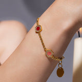 Bracciale Deco Statement in Oro con Rosso, Corallo & Pavé