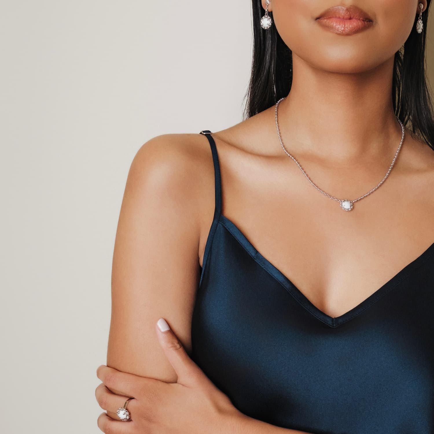 Anello Gemma in Rodio con Agata Bianca