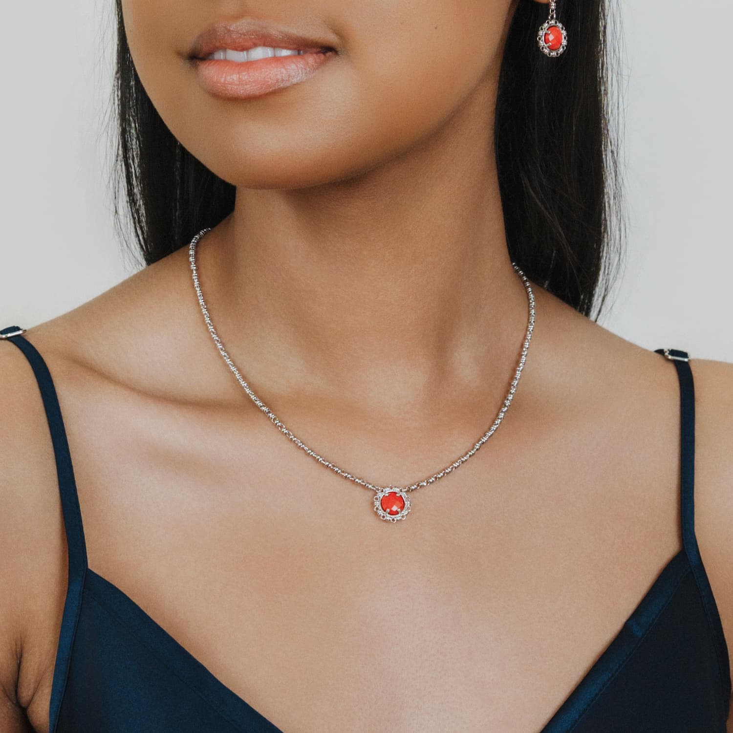 Collana Gemma in Rodio con Corallo