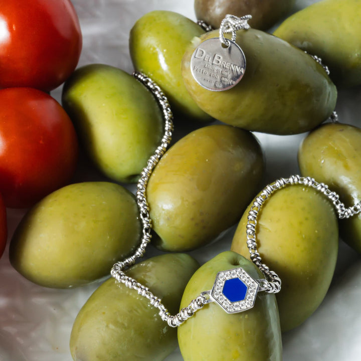 Collana Deco in Rodio con Blu, Turchese & Pavé