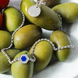 Collana Deco in Rodio con Blu, Turchese & Pavé