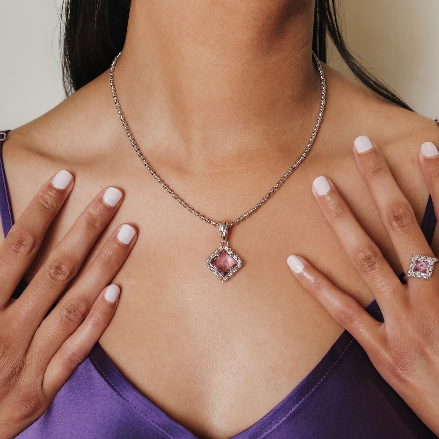 Pendente Quadra in Rodio con Ametista