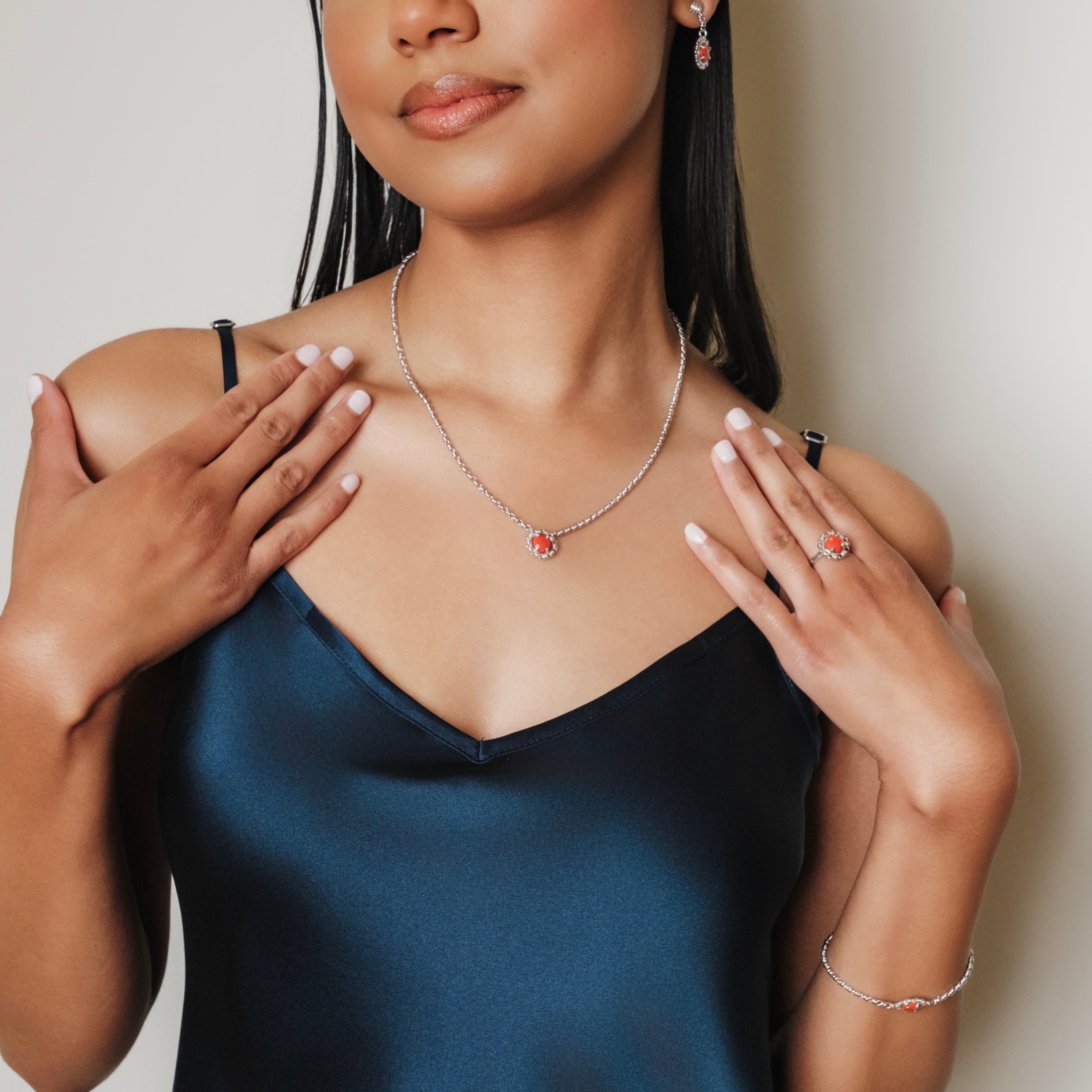 Collana Gemma in Rodio con Corallo