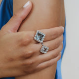 Anello Quadra in Rodio con Topazio Azzurro, Piccolo