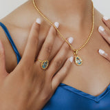 Pendente Goccia in Oro con Topazio Azzurro, Grande