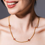 Collana Deco Statement in Oro con Rosso, Corallo & Pavé