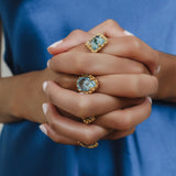 Anello Goccia in Oro con Topazio Azzurro, Grande