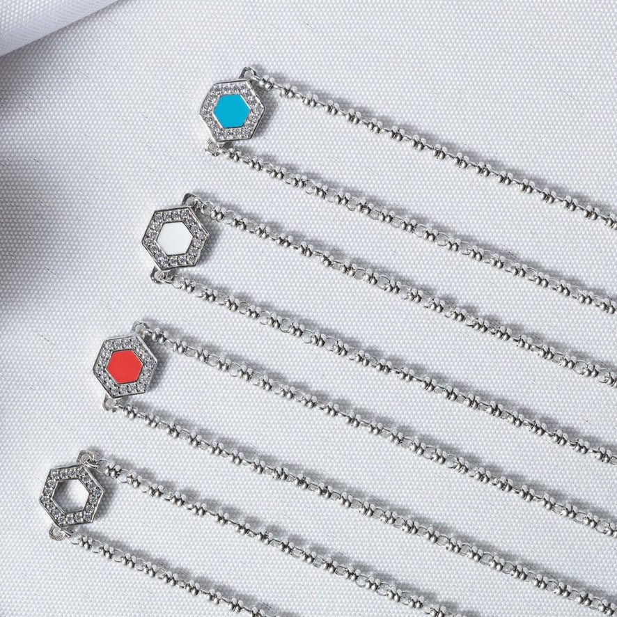Collana Deco in Rodio con Blu, Turchese & Pavé