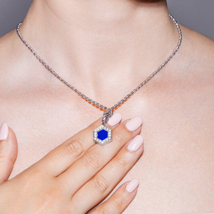 Pendente Deco in Rodio con Blu, Turchese & Pavé