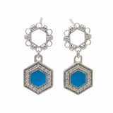 Orecchini Deco Statement in Rodio con Turchese & Pavé