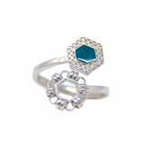 Anello Deco Statement in Rodio con Verde & Pavé