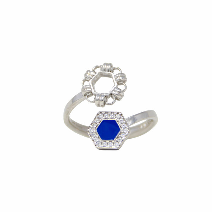 Anello Deco Statement in Rodio con Blu & Pavé