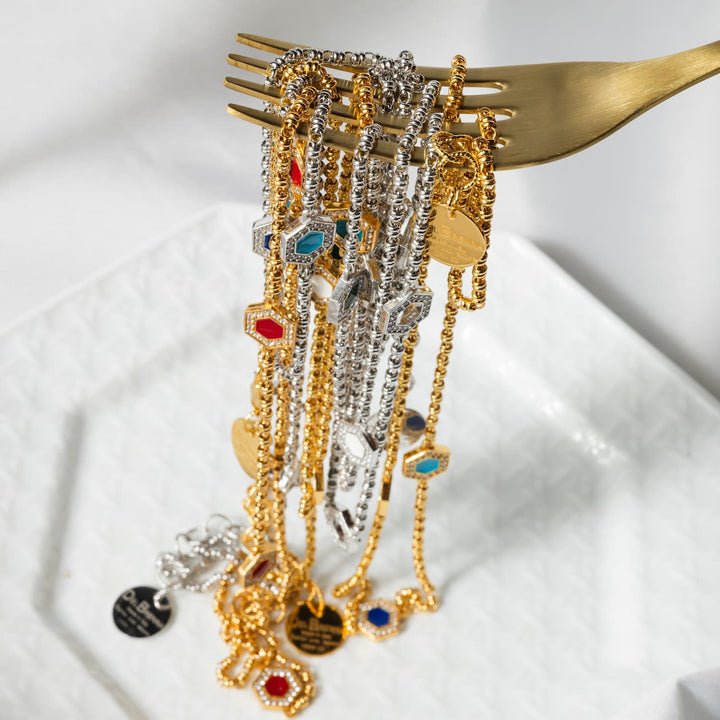 Collana Deco Statement in Rodio con Pavé