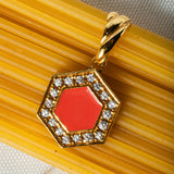 Pendente Deco in Oro con Rosso, Corallo & Pavé