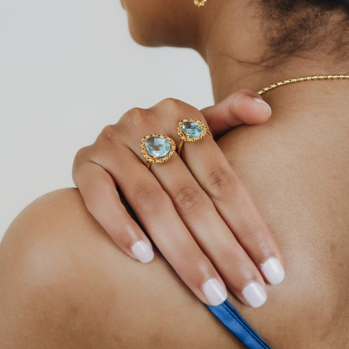 Anello Goccia in Oro con Topazio Azzurro, Grande