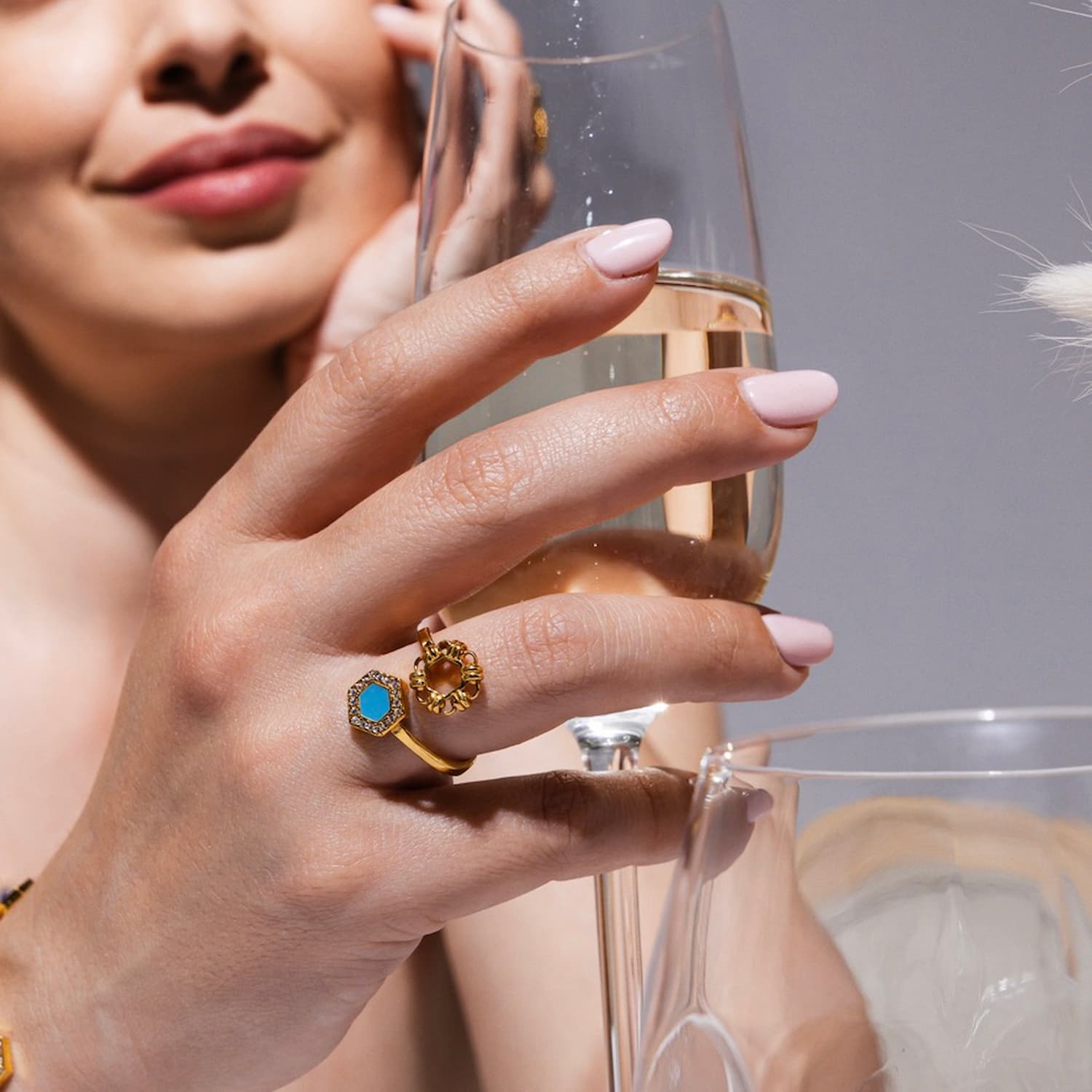 Anello Deco Statement in Oro con Turchese & Pavé