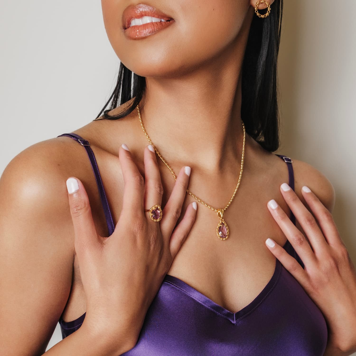 Pendente Goccia in Oro con Ametista, Piccolo