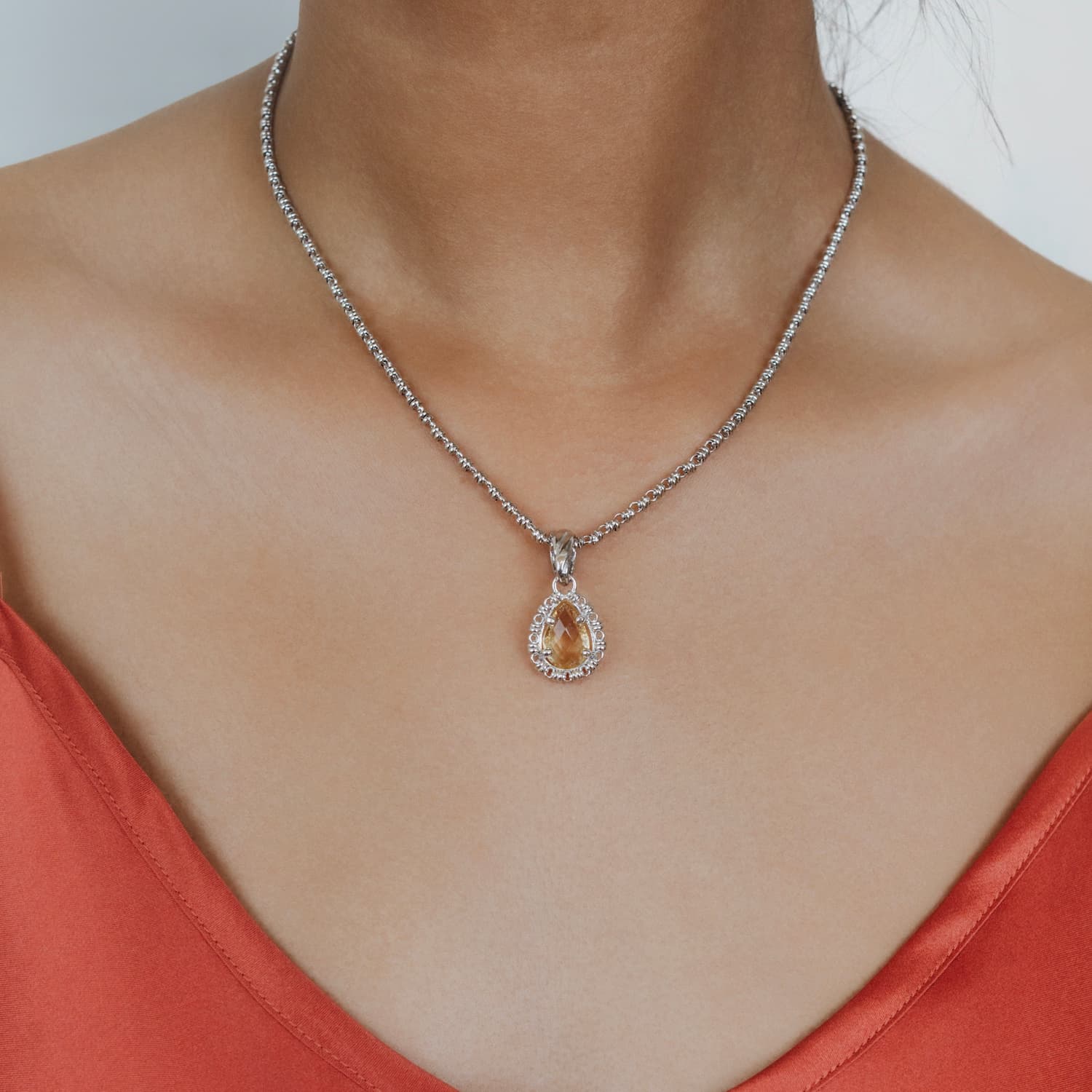 Pendente Goccia in Rodio con Citrino, Piccolo