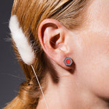 Orecchini Deco in Rodio con Corallo & Pavé