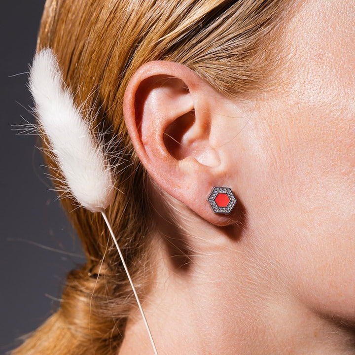 Orecchini Deco in Rodio con Corallo & Pavé