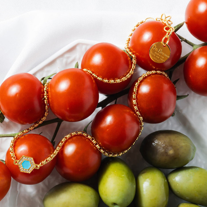 Collana Deco in Oro con Blu, Turchese & Pavé