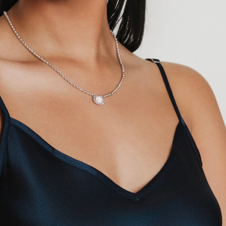 Collana Gemma in Rodio con Corallo Rosa