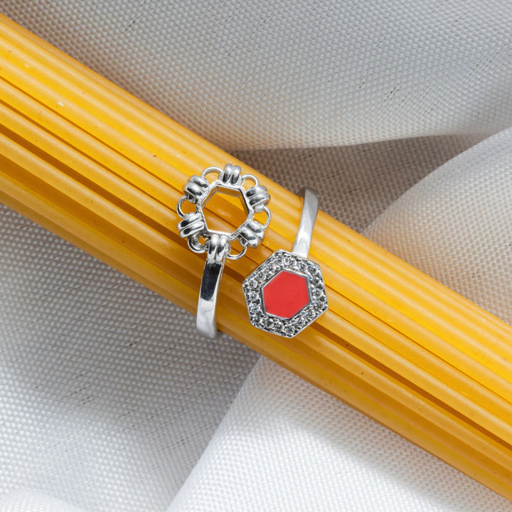 Anello Deco Statement in Rodio con Corallo & Pavé