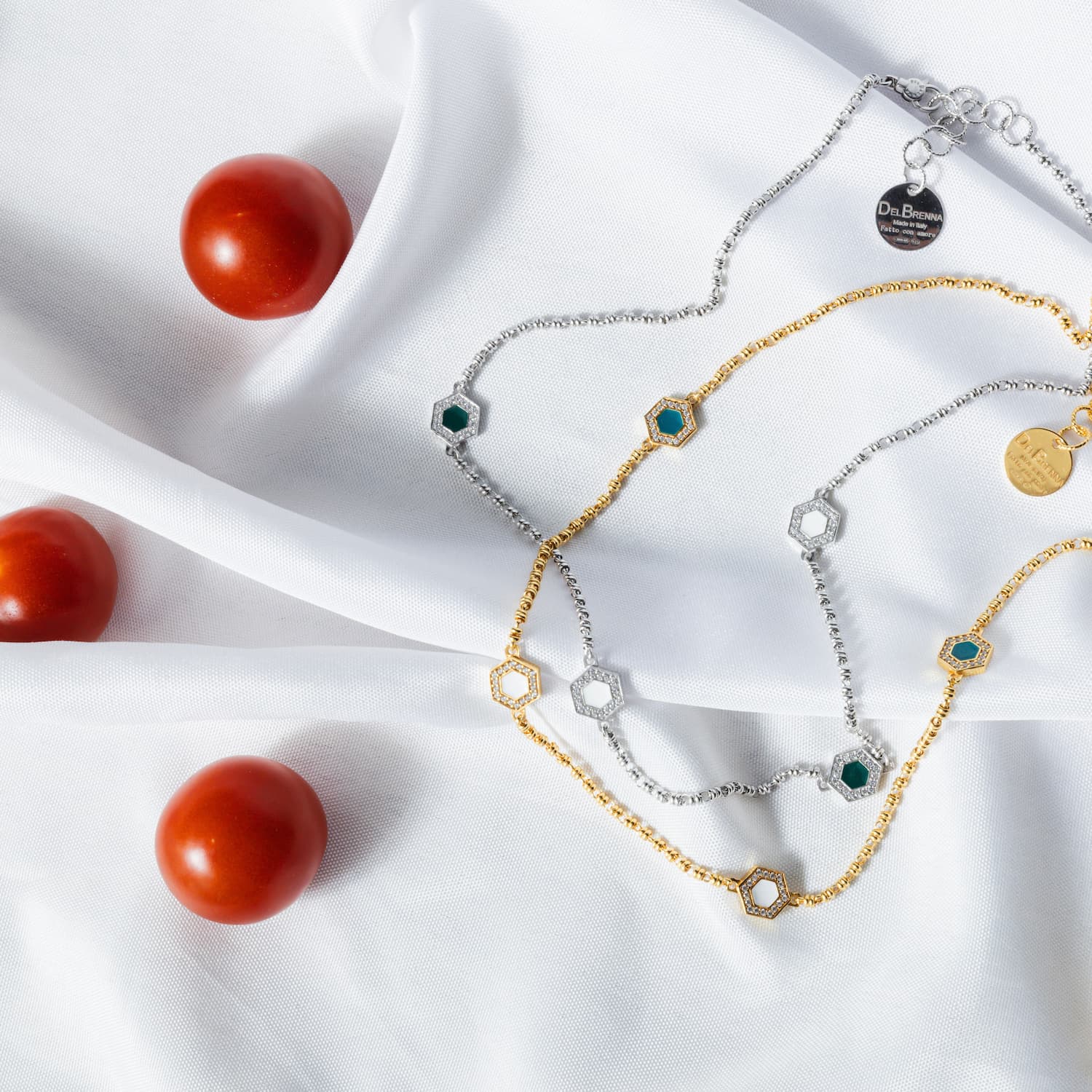 Collana Deco Statement in Oro con Verde, Bianco & Pavé