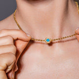 Collana Deco in Oro con Blu, Turchese & Pavé