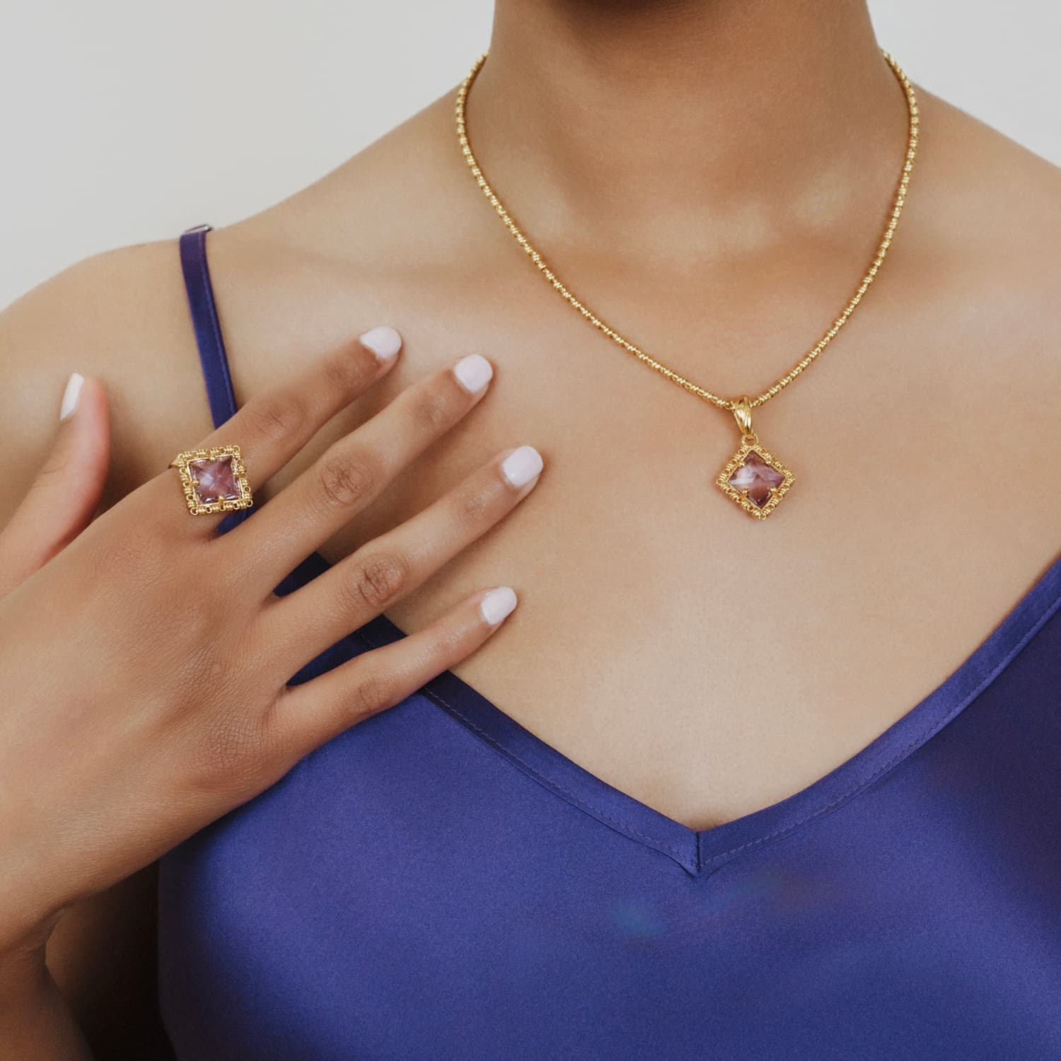 Pendente Quadra in Oro con Ametista