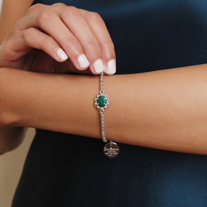Bracciale Gemma in Rodio con Malachite