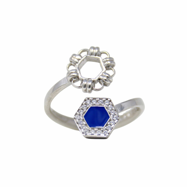 Anello Deco Statement in Rodio con Blu & Pavé