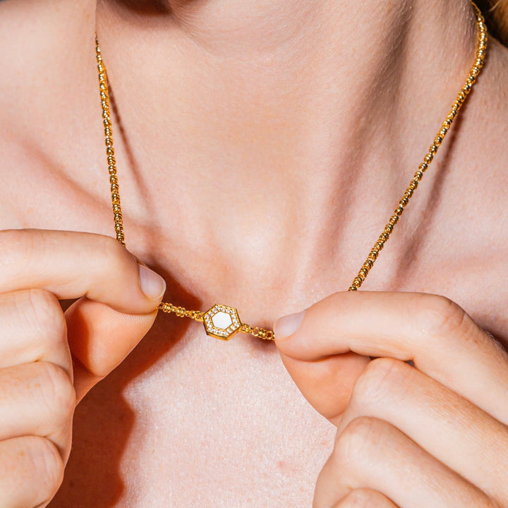 Collana Deco in Oro con Verde, Bianco & Pavé