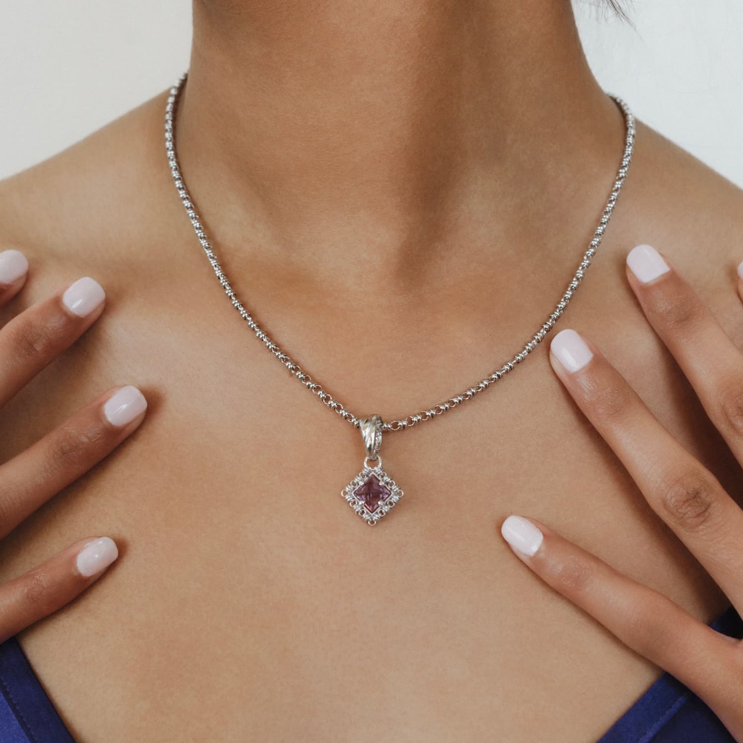 Pendente Quadra in Rodio con Ametista, Piccolo