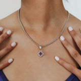 Pendente Quadra in Rodio con Ametista, Piccolo