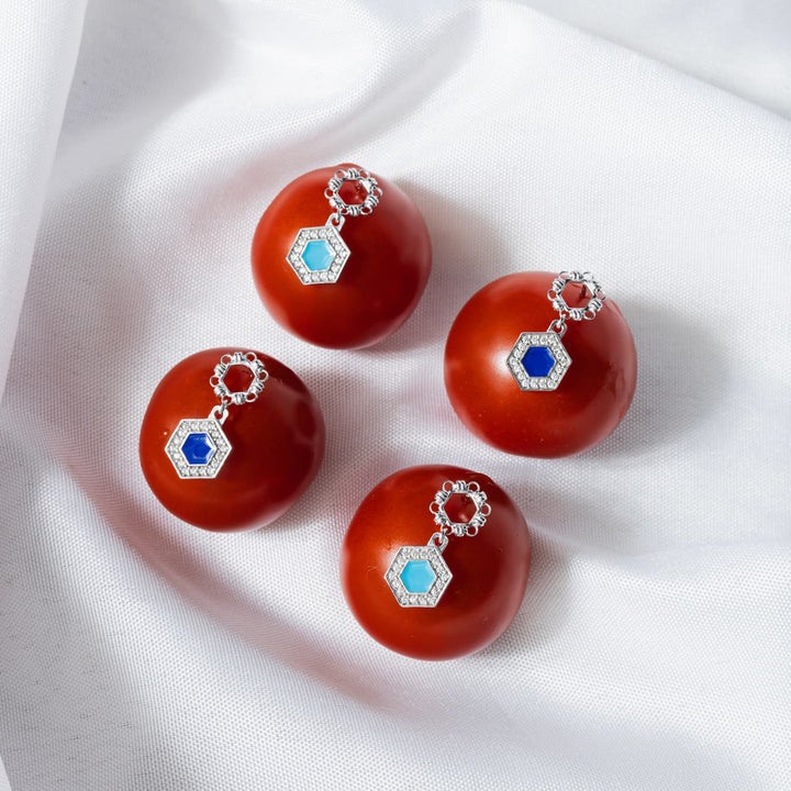 Orecchini Deco Statement in Rodio con Turchese & Pavé