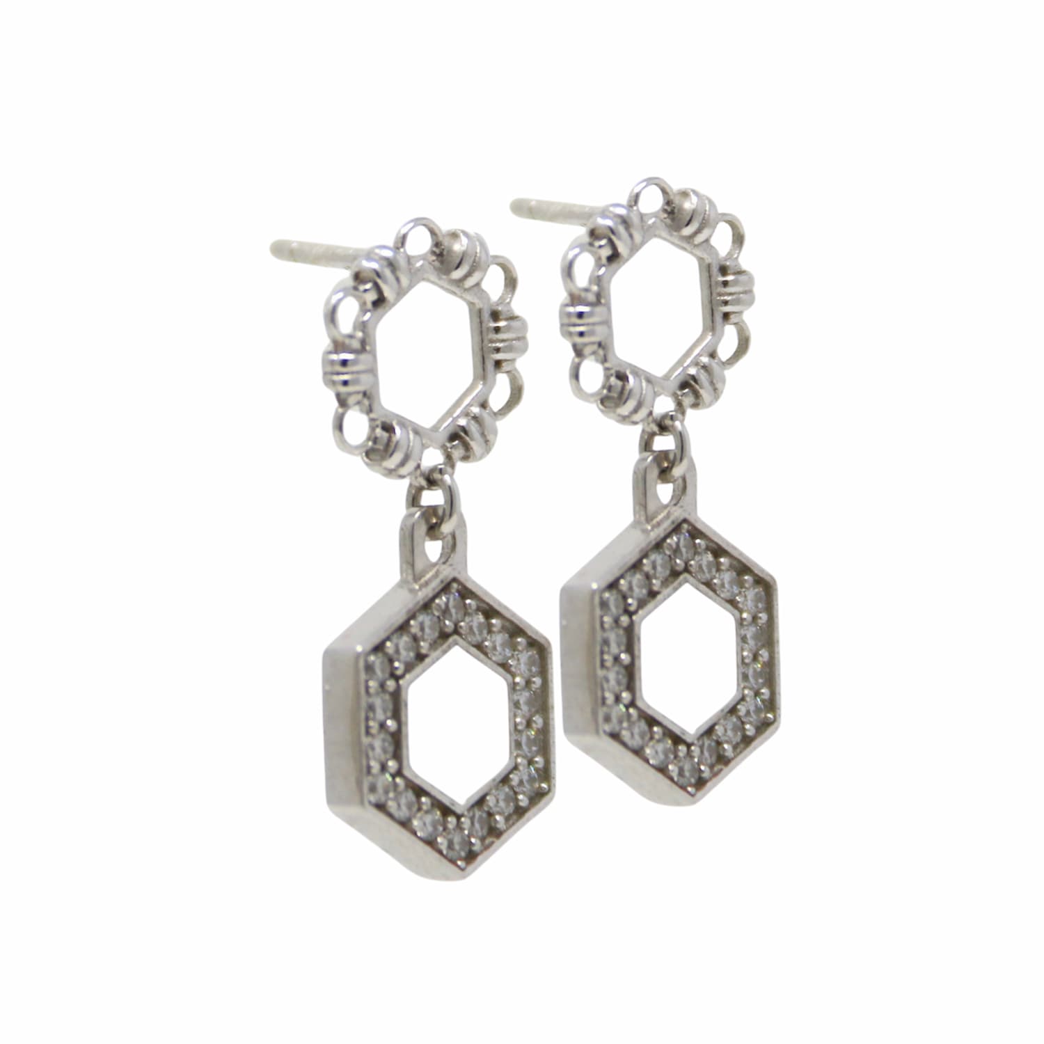 Orecchini Deco Statement in Rodio con Bianco & Pavé