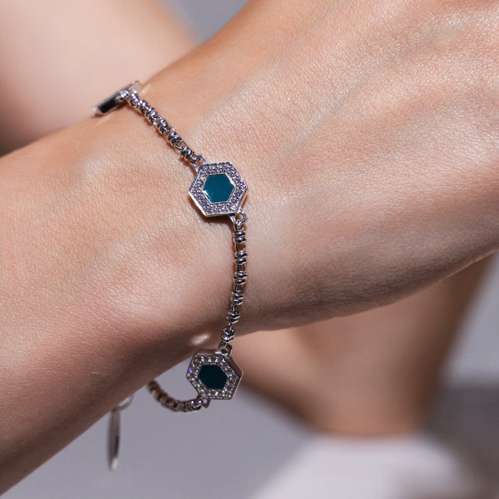 Bracciale Deco Statement in Rodio con Verde, Bianco & Pavé