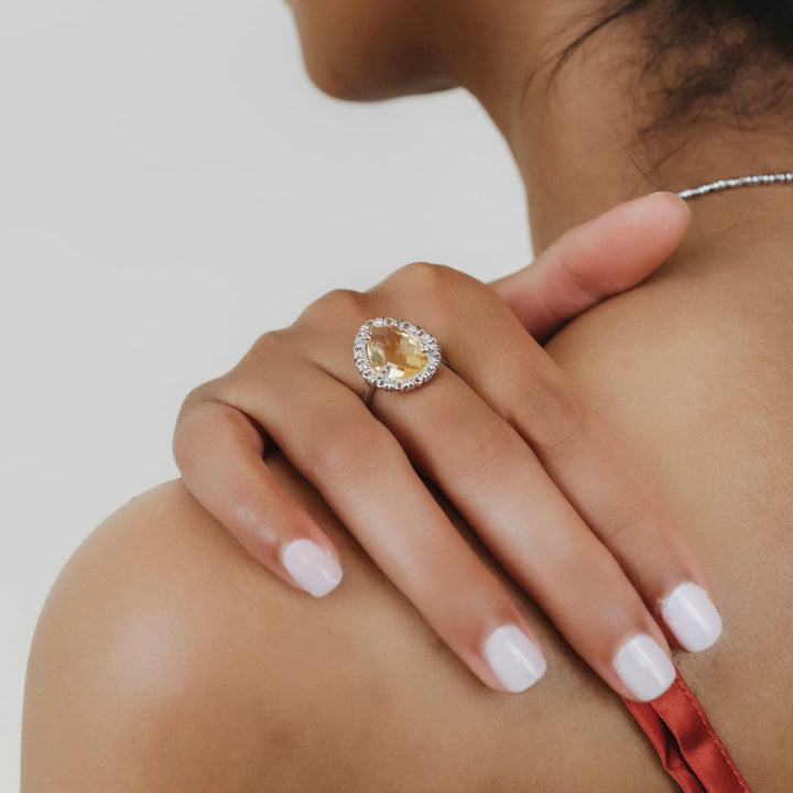 Anello Goccia in Rodio con Citrino, Grande