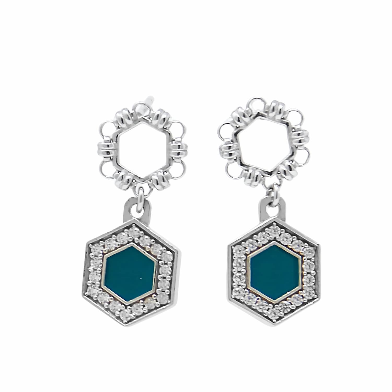 Orecchini Deco Statement in Rodio con Verde & Pavé