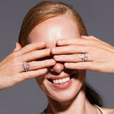 Anello Deco Statement in Rodio con Corallo & Pavé