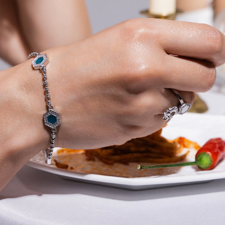 Bracciale Deco Statement in Rodio con Verde, Bianco & Pavé