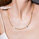 Collana Deco Statement in Oro con Verde, Bianco & Pavé
