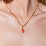 Pendente Deco in Oro con Rosso, Corallo & Pavé