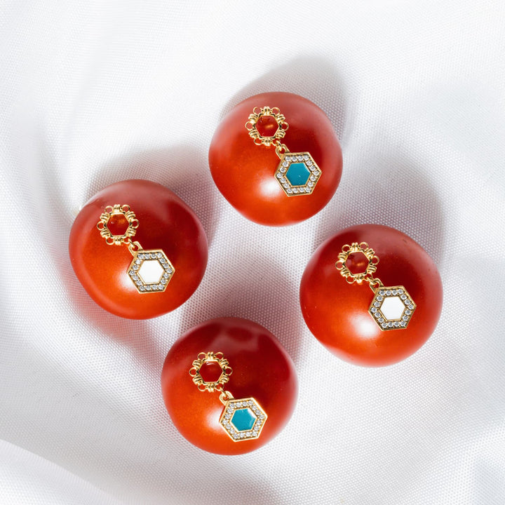 Orecchini Deco Statement in Oro con Verde & Pavé